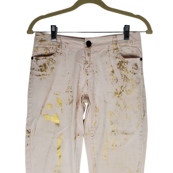 Vanilla Star Zip Fly Gold Splatter Paint Stretch Skinny Jeans Pink & Gold Size 5 - Picture 3 of 14